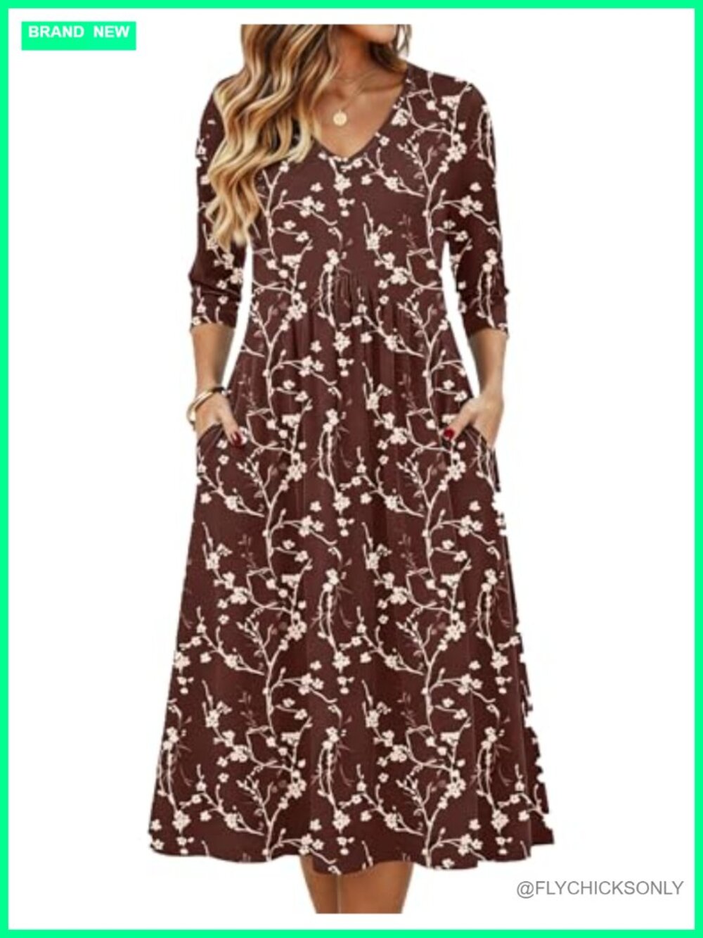 Zeagoo Women 3/4 Sleeve Midi Tshirt Dress with Pockets Casual